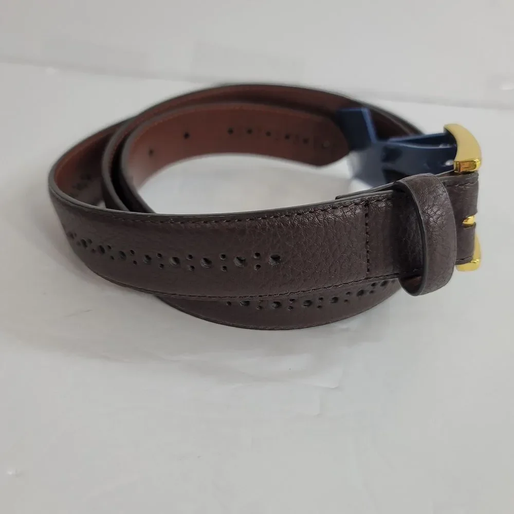 Club Room Belt Mens Large 38-40 Brown Faux Leather Brogue Casual Gold Buckle NEW